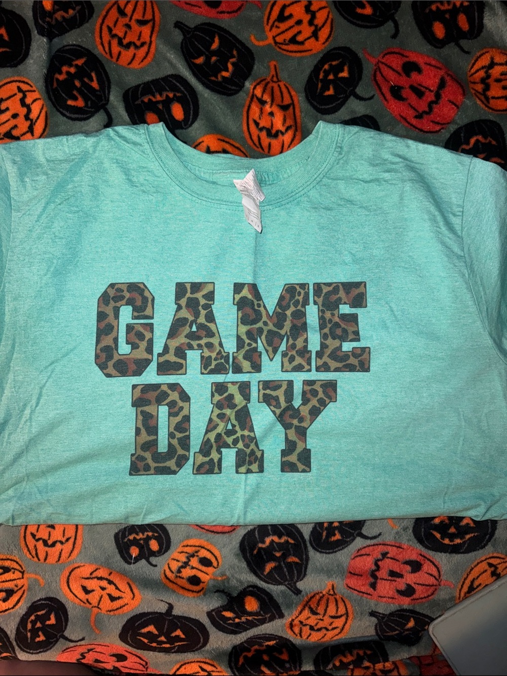 Gildan Mint Green Short-Sleeve Tee with Leopard GAME DAY Print